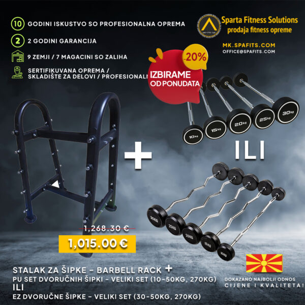 Barbel rack + PU set dvoručnih šipki ili EZ dvoručne šipke
